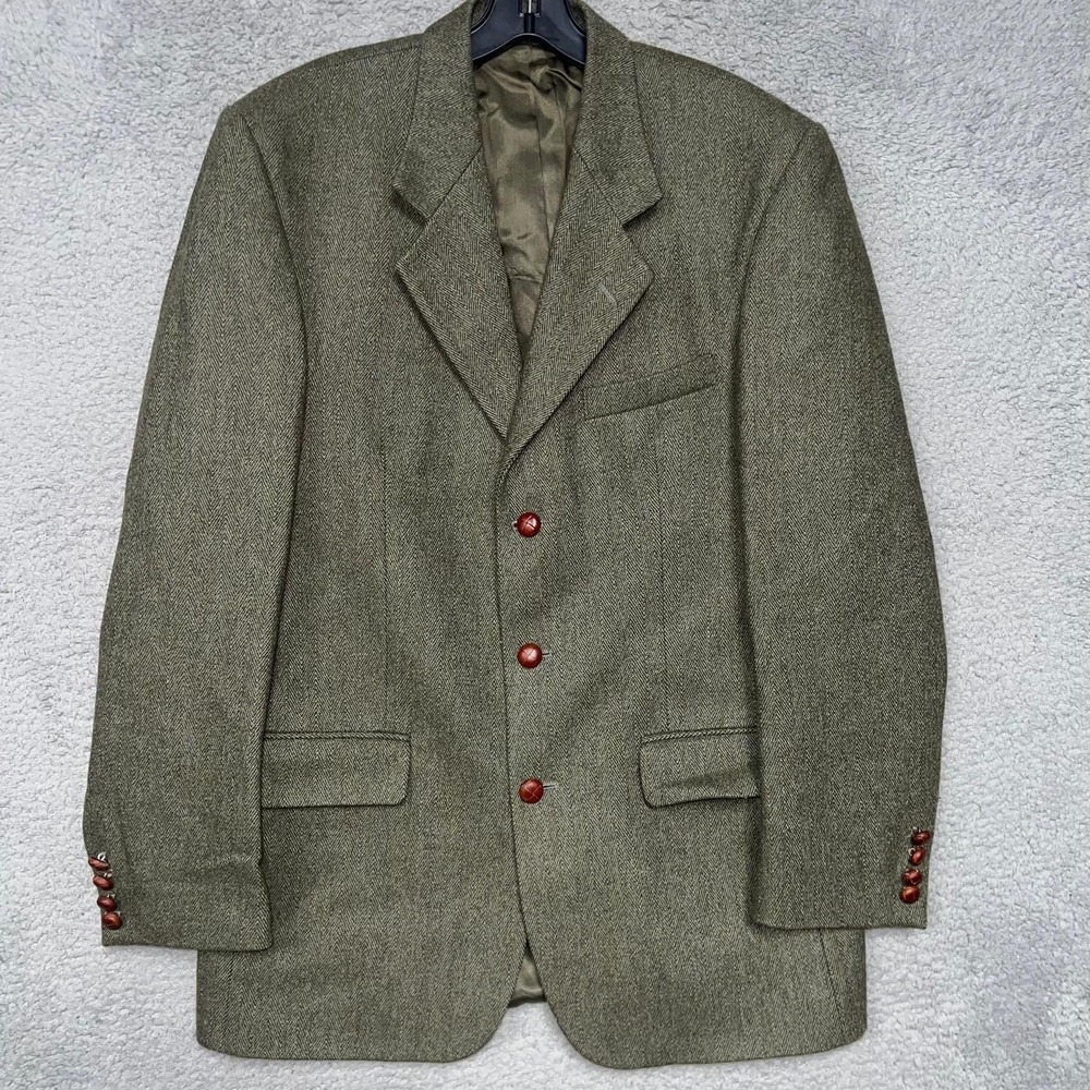 VTG Orvis Blazer Men's Size 40L Green Herringbone Heavy Tweed Worsted Wool USA